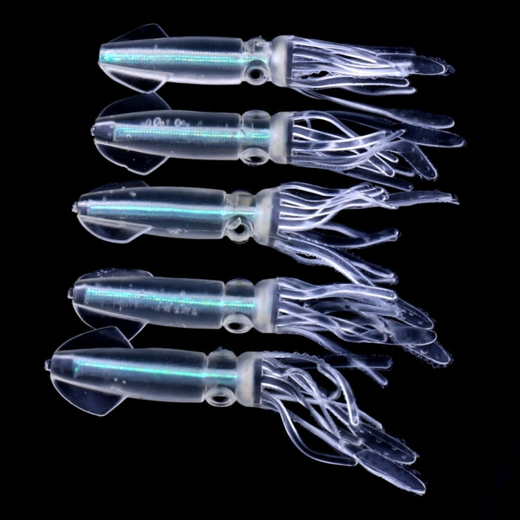 HENGJIA 5 PCS Squids Plastic Soft Baits Artificial Fishing Lures Bionic Fishing Bait, Length: 9 cm, Luminous, Colorful Pipe