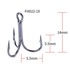 HENGJIA 20 PCS Classic Black High Carbon Steel Fishing Three-jaw Treble Hooks, 10# FH022