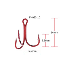 HENGJIA 20 PCS Classic Red High Carbon Steel Fishing Three-jaw Treble Hooks, 10# FH023