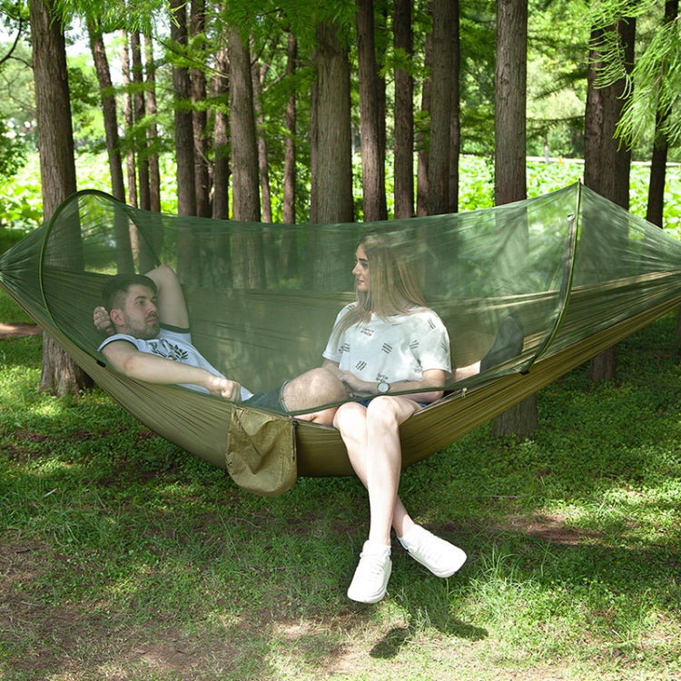 Portable Outdoor Camping Full-automatic Nylon Parachute Hammock with Mosquito Nets, Size : 250 x 120cm, 250x120cm Orange, 250x120cm Blue, 250x120cm Green, 250x120cm Pink Blue, 250x120cm Dark Green, 250x120cm Dark Blue, 250x120cm Black                  ...