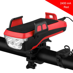 USB Charging Bicycle Light Front Handlebar Led Light , with Holder & Electric Horn, 2400mAh Battery