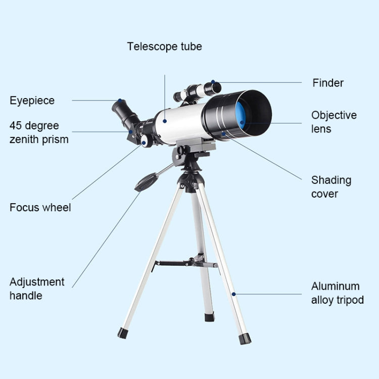 WR852 16x/66x70 High Definition High Times Astronomical Telescope with Tripod, 66x70 White
