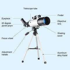 WR852 16x/66x70 High Definition High Times Astronomical Telescope with Tripod, 66x70 White