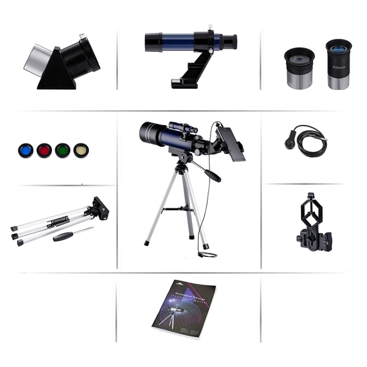 WR852-3 16x/66x70 High Definition High Times Astronomical Telescope with Tripod & Phone Fixing Clip & Moon Filter, 66x70 White + Moon Filter, 66x70 Blue + Moon Filter
