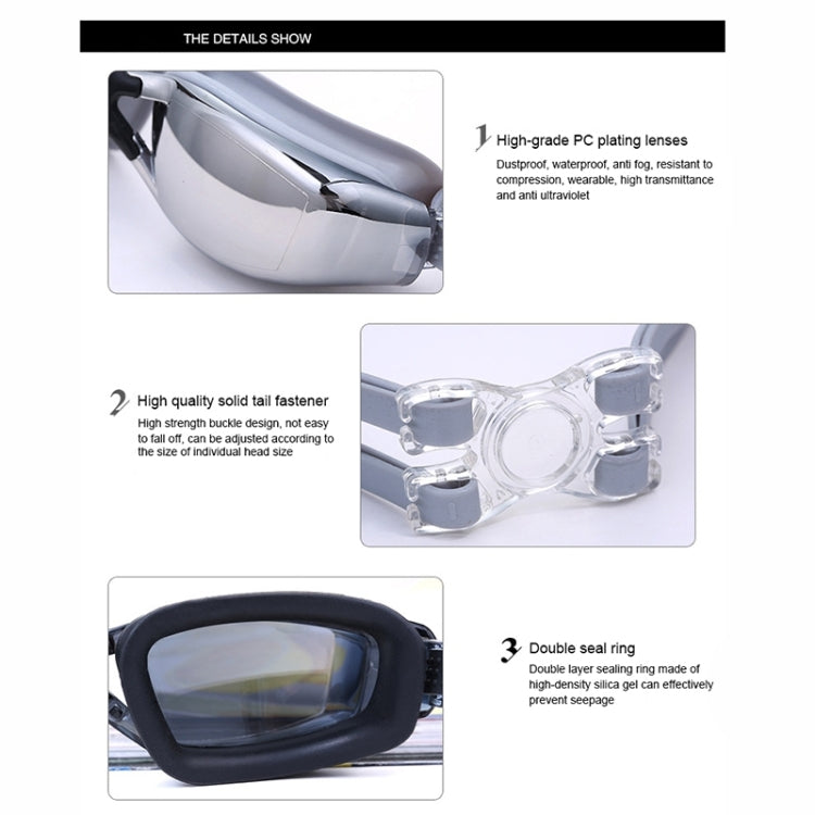 Electroplating Anti-fog Silicone Swimming Goggles for Adults, Suitable for 200 Degree Myopia, 200 Degree Myopia