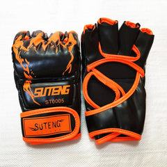 SUTENG Half Fingers Training Boxing Gloves for Adults, Half Fingers Orange, Half Fingers Green