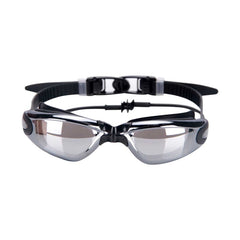 Electroplating Anti-fog Silicone Swimming Goggles with One-piece Ear Plugs for Adults, A-380 (Black)