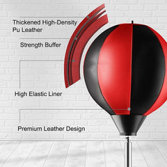 Adult Suction Cup Version Height Adjustable Vertical PU Leather Vent Ball Boxing Speed Ball Family Fitness Equipment with Gloves, with Gloves Red