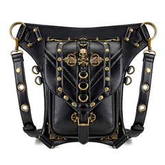 FHG131BK Skull Head Decoration Multi-function PU Leather One-shoulder Crossbody Bag Waist Bag for Ladies, 21 x 16cm