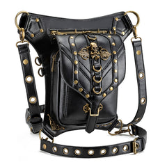 FHG131BK Skull Head Decoration Multi-function PU Leather One-shoulder Crossbody Bag Waist Bag for Ladies, 21 x 16cm