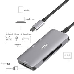 Onten 91882 5 In 1 USB3.0 x3 + SD + TF + CF Type-C / USB-C OTG Multi-function Card Reader