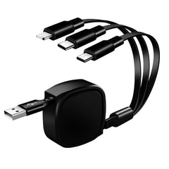 1.2m 3.5A Max 3 in 1 USB to USB-C / Type-C + 8Pin + Micro USB Retractable Charging Cable