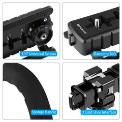 PULUZ U/C Shape Portable Handheld DV Bracket Stabilizer + LED Fill Light Kit with Cold Shoe Tripod Head for All SLR Cameras and Home DV Camera, C-Shaped Bracket + Fill Light