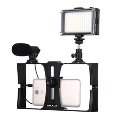 PULUZ 3 in 1 Vlogging Live Broadcast LED Selfie Light Smartphone Video Rig Kits with Microphone + Cold Shoe Tripod Head for iPhone, Galaxy, Huawei, Xiaomi, HTC, LG, Google, and Other Smartphones, 3-in-1, 3-in-1(Red), 3-in-1(US)