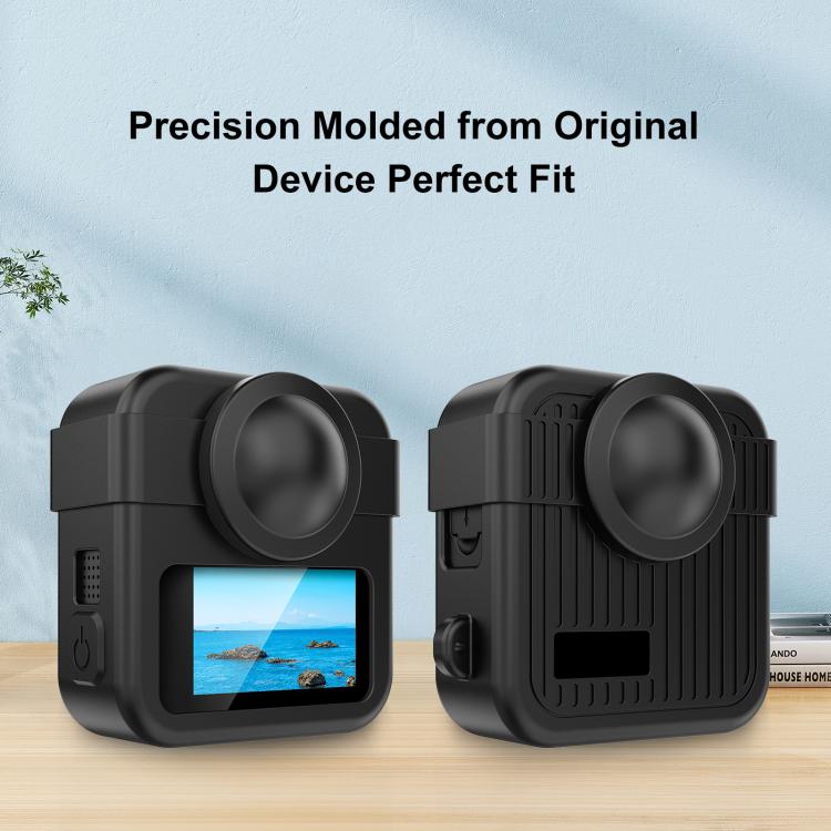 For GoPro MAX2 PULUZ Body Silicone Protective Case with Dual Lens Caps Cover & Strap, Body Case with Dual Lens Cap