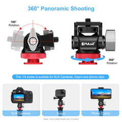PULUZ Mini 180 Degree Swing Tripod Ball Head Cold Shoe Mount Adapter, Mini 180 Degree Ball Head(Red), Mini 180 Degree Ball Head(Silver)