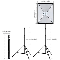 PULUZ 50x70cm Studio Softbox + 2m Tripod Mount + 4 x 220V E27 20W 5700K White Light LED Light Bulb Photography Lighting Kit, 4 x Bulb EU Plug, 4 x Bulb US Plug