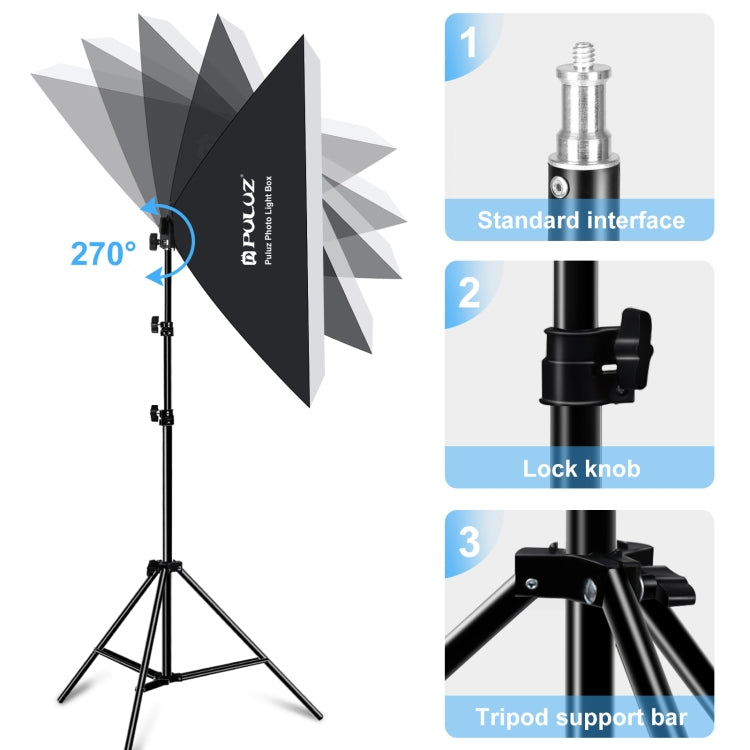 PULUZ 50x70cm Studio Softbox + 2m Tripod Mount + 4 x 220V E27 20W 5700K White Light LED Light Bulb Photography Lighting Kit, 4 x Bulb EU Plug, 4 x Bulb US Plug