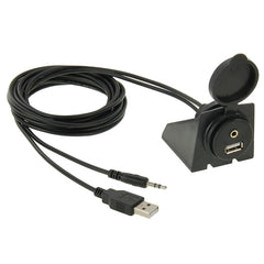 USB 2.0 & 3.5mm Male to Female Extension Cable with Car Flush Mount, Length: 2m, USB 2.0 & 3.5mm Male to Female