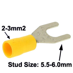 100pcs SV5.5-6.0mm DIY Spade Terminal Connectors, Cable size: 2-3mm2 (100pcs in one packaging, the price is for 100pcs), 5.5-6.0mm