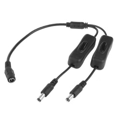 5.5 x 2.1mm Female to 2x Male DC Power Cable Connector with Switch for LED Strip, Length: 30cm
