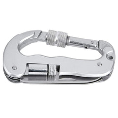 Heavy Duty D Shape Carabiner Clip-On Clamp Key Chain Hook with Dual Knife & LED Torch, D Shape + Knife