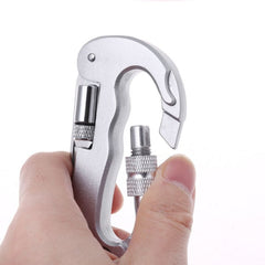 Heavy Duty D Shape Carabiner Clip-On Clamp Key Chain Hook with Dual Knife & LED Torch, D Shape + Knife