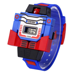 SKMEI Transformation Toy Shape Changing Removable Dial Digital Movement Children Watch with PU Plastic Cement Band