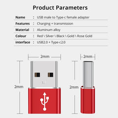 USB-C / Type-C Female to USB 2.0 Male Aluminum Alloy Adapter, Support Charging & Transmission, USB 2.0