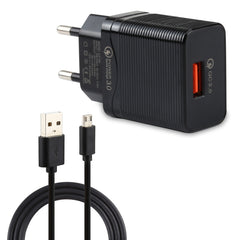 LZ-728 2 in 1 18W QC 3.0 USB Interface Travel Charger + USB to Micro USB Data Cable Set, EU Plug, Cable Length: 1m, with Micro USB Cable