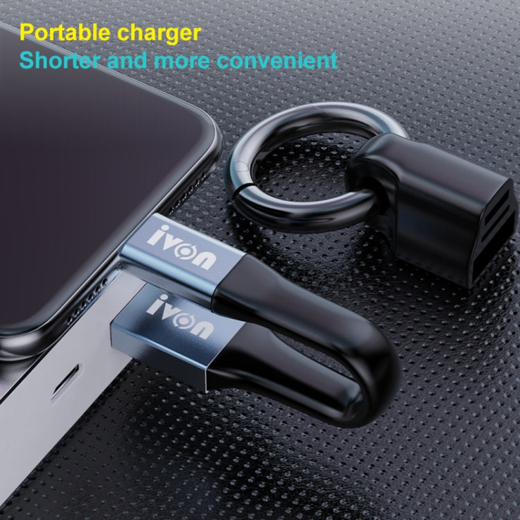 IVON CA90 3.1A Max USB to USB-C / Type-C Portable Data Cable with Ring, Length: 14.5cm, Type-C