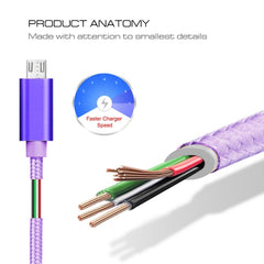 1m 3A Woven Style Metal Head Micro USB to USB Data / Charger Cable, 1m Micro USB