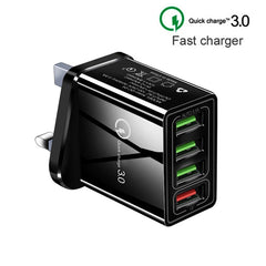 2 in 1 1m USB to Micro USB Data Cable + 30W QC 3.0 4 USB Interfaces Mobile Phone Tablet PC Universal Quick Charger Travel Charger Set, UK Plug, Micro USB Set UK Plug