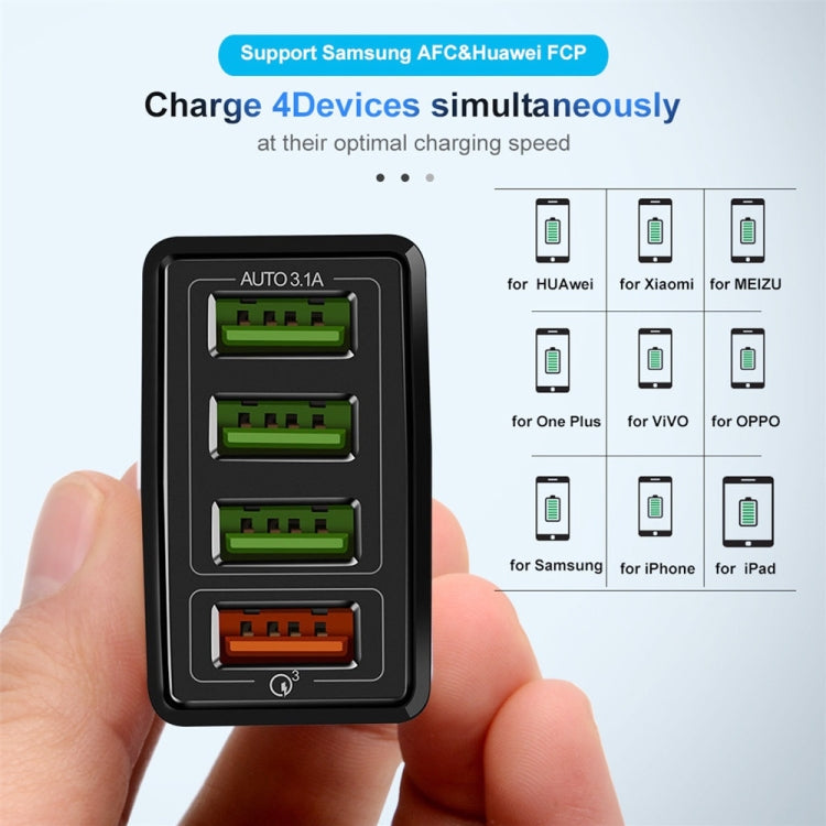 2 in 1 1m USB to Micro USB Data Cable + 30W QC 3.0 4 USB Interfaces Mobile Phone Tablet PC Universal Quick Charger Travel Charger Set, UK Plug, Micro USB Set UK Plug