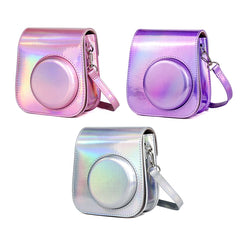 Richwell Portable Aurora  PU Leather Camera Case Camera Bag with Shoulder Strap, Suitable for Fujifilm Instax Mini 11, Rose Pink, Silver, Purple