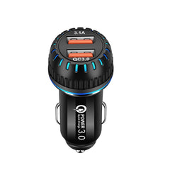 YSY-349 QC3.0 Dual Port USB Car Charger + 3A USB to USB-C / Type-C Data Cable, Length: 1m, with USB-C / Type-C Cable