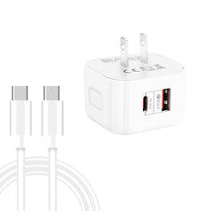 YSY-6087PD 20W PD3.0 + QC3.0 Dual Fast Charge Travel Charger with Type-C to Type-C Data Cable, EU Plug, US Plug, UK Plug