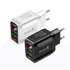 F002C QC3.0 USB + USB 2.0 Fast Charger with LED Digital Display for Mobile Phones and Tablets, EU Plug, EU Plug