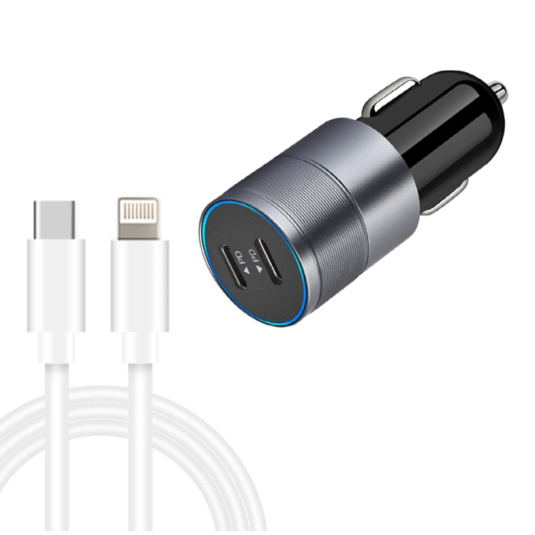 Dual PD 3.0 40W USB-C / Type-C Car Charger with 1m USB-C / Type-C to 8 Pin Data Cable, with USB-C / Type-C to 8 Pin Cable