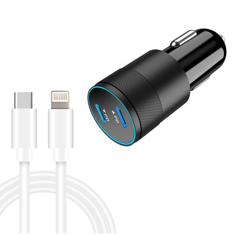 Dual PD 3.0 40W USB-C / Type-C Car Charger with 1m USB-C / Type-C to 8 Pin Data Cable, with USB-C / Type-C to 8 Pin Cable
