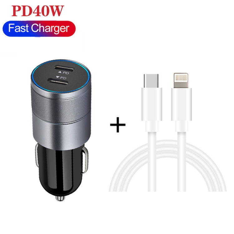 Dual PD 3.0 40W USB-C / Type-C Car Charger with 1m USB-C / Type-C to 8 Pin Data Cable, with USB-C / Type-C to 8 Pin Cable