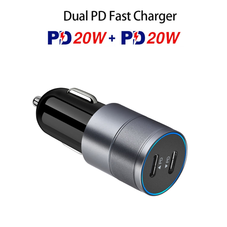 Dual PD 3.0 40W USB-C / Type-C Car Charger with 1m USB-C / Type-C to 8 Pin Data Cable, with USB-C / Type-C to 8 Pin Cable