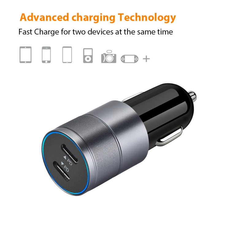 Dual PD 3.0 40W USB-C / Type-C Car Charger with 1m USB-C / Type-C to 8 Pin Data Cable, with USB-C / Type-C to 8 Pin Cable