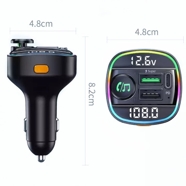 C22 Car Bluetooth 5.0 FM Transmitter LED Light Voltage Display QC 3.0 PD Charger, C22