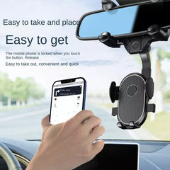 R004 Rearview Mirror 360 Rotatable Retractable Car Phone Holder, R004