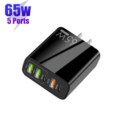 65W Dual PD Type-C + 3 x USB Multi Port Charger with 3A Type-C to 8 Pin Data Cable, US Plug, US Plug + Type-C to 8 Pin Cable