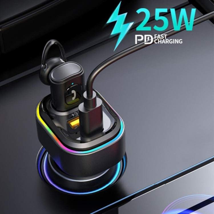 V15 Car Bluetooth With PD Fast Charger Adapter Microphone Wireless Noise Reduction Bluetooth Headset, V15