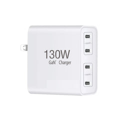GaN 130W 4-Port USB-C PD65W / PD30W Multi Port Type-C Charger with 2m Type-C to Type-C Data Cable Set, US Plug, EU / US Plug, UK / US Plug, AU / US Plug, EU / UK / US Plug, EU / UK / AU / US Plug