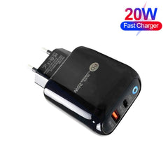 PD04 Type-C + USB Mobile Phone Charger with Type-C to Type-C Cable, EU Plug, EU Plug + Type-C to Type-C Cable