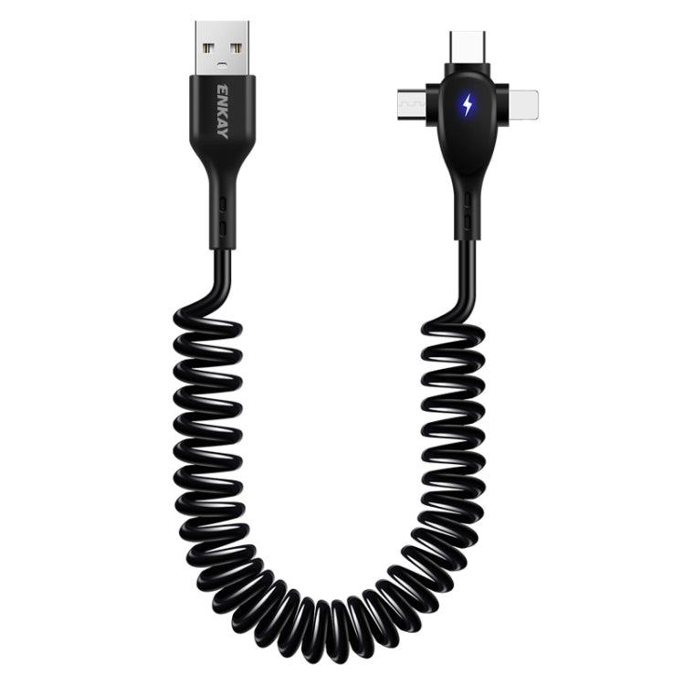 ENKAY Hat-Prince 3 in 1 6A USB to 8Pin+Type-C+Micro USB Supper Fast Charge Spring Cable, Length: 1.8m, 3 in 1